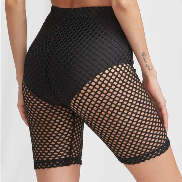 Black High waist fishnet Biker shorts - Picture 3 of 6